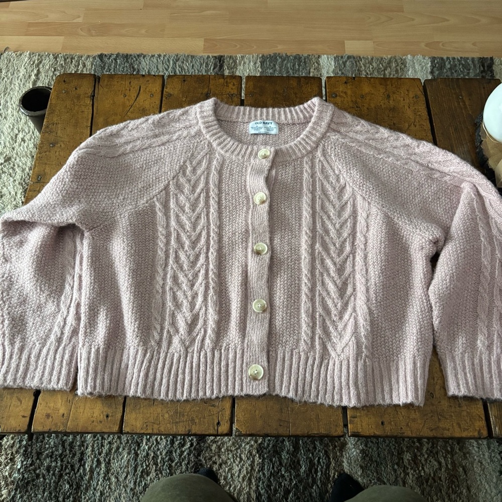 Old Navy Light Pink Cable Knit Cardigan